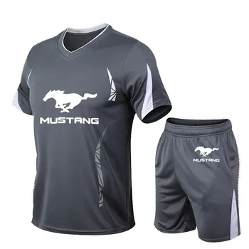 2021Summer Nový Mustang auto logo tlač pánske krátke rukáv športové vyhovovali Priedušná basketbal športové fitness Sport Oblek