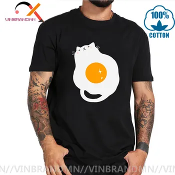  Paródia Kawaii Vajcia Cat T Shirt mužov Cute Kitty Omeleta T-Shirt Lete Bežné Streetwear Tričko Harajuku O-Krku Lumbálna Top Čaj