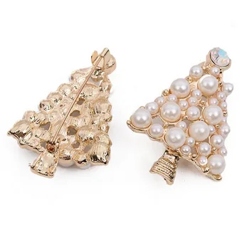 Brošňa Štýlový, Elegantný Vianočný Stromček Diamond Pearl Svadobné Svadobné Pin Brošňa Pre Ženy, Dievčatá Šperky (Zlatá)
