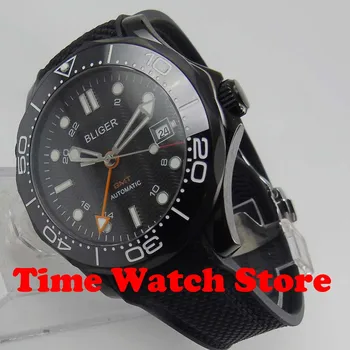  Bliger 41mm GMT 3804 PVD prípade automatické pánske hodinky zafírové sklo black dial svetelný keramická fazeta nepremokavé deployant 2