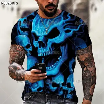  Letné Horor Lebky 3D Print T Shirt Pre Mužov Bežné Príliš Krátky Rukáv Oblečenie, Streetwear Hip Hop Topy Tees Mužov Oblečenie 4XL
