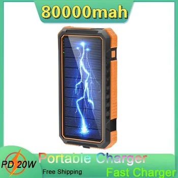  80000mAh Bezdrôtová Solárna Powerbank Prenosné Nabíjačky Externá Batéria, Rýchle Nabíjanie Nepremokavé Poverbank pre Xiao IPhone Samsung