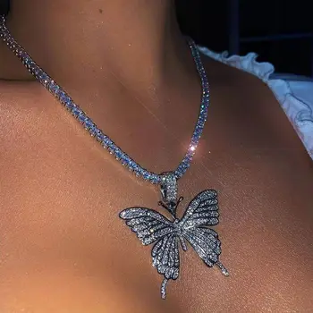  Iskrenie Plne Ľadový Z Crystal Pripraviť Prívesok Motýľ Kubický Zirkón 3D Butterfly Prívesok Náhrdelník Módne Šperky