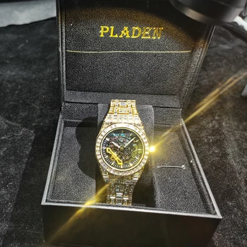  Hip Hop Top Značky Luxusné Pánske Hodinky Úplne Ľadový Z Módne Bageta Diamond Automatické Mechanické AAA Zlaté náramkové hodinky