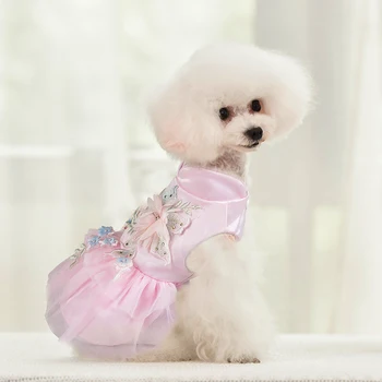  Satin Pet Oblečenie Princezná Svadobné Psa Šaty pre Malé Psy Lete Yorkshire Kostým Módne Tutu Sukne pre Mačky 10A