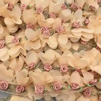  30pcs Pearl Ruže Kvet Klastra Marhuľový Ručne Vyšívané Čipky Orezania pása s nástrojmi Nášivka Svadobné DIY Odev, Šitie Doplnkov