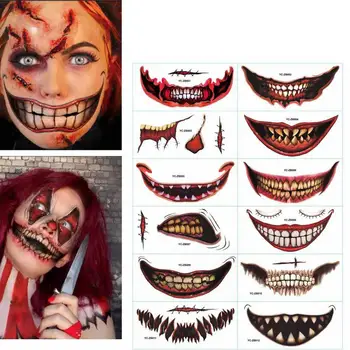  12PCS/Set Halloween Dočasné Tetovanie Nálepky Joker Klaun Zombie Vzor Tetovanie Nálepky Halloween Party Strašidelné Tetovanie Tela Nálepky
