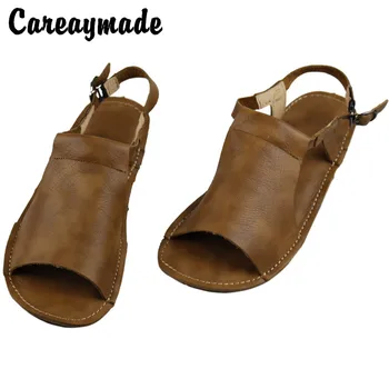  Careaymade-Ženy literárne ploché soled topánky dámske letné ručne vyrábané kožené členkové topánky Pohodlné mäkké-soled sandále