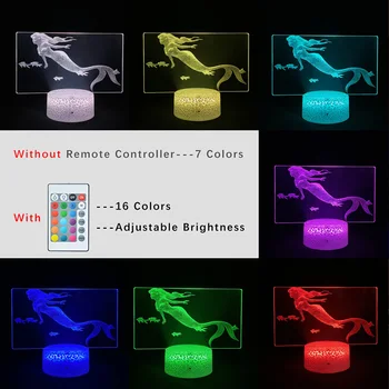  Morská víla Krásne 3D Nočné Svetlo Obrázok, Lávové Lampy, Led USB Batéria RGB Neon Darček Spálňa Stôl písací Stôl Farebné Dekorácie Pre Domov