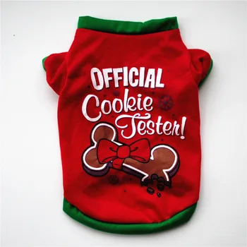 Červená Vianočné štýl bavlna psa t-shirt cookie list tlač pet vesta motýlik oblečenie pre Pet Psov, Oblečenie pre Mačky, Pet Produktov