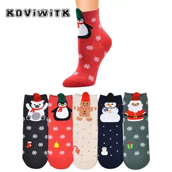  Zimné Ženy Bavlna Zvierat Cartoon Vzor Vianočné Červené Ponožky Krátke Módne Biela Vločka Roztomilé Ponožky Teplé Harajuku Tepelnej Sox