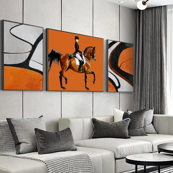  3ks Klasické Moderné Orange dostihov Plátno Tlačiť Maľovanie Plagátu Chladný Múr Umenia Stenu Obrázok, Obývacia Izba, Spálňa Domova