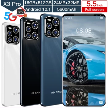  X3 Pro 5G Smartphone 16GB+512 gb diskom 5600mAh 5.5 Palcový Android10.1 Odomknutá Mobilné Telefóny Globálna Verzia 24+32MP Fotoaparát, Mobilný Telefón