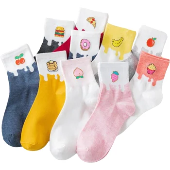  Cartoon ovocie tlač dámske ponožky bavlna, roztomilý krásnej lady ponožky, potraviny vzory Harajuku zábavné športové ponožky dievča