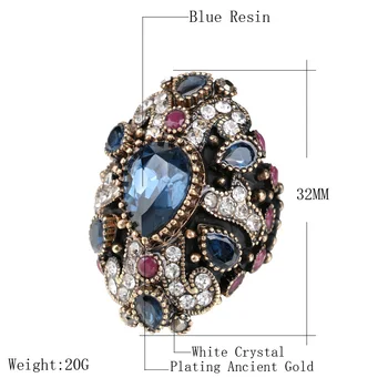  Vintage Kríž Snubné Prstene Pre Ženy Boho Blue Red Crystal Starožitné Zlata Vyhlásenie Krúžok Punk Turecký Šperky