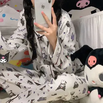  Sanrioed Kuromi Jeseň Iny Dlhým rukávom Nohavice Cute Pyžamo Študent na Začiatku Jesene Cardigan Domov Služby