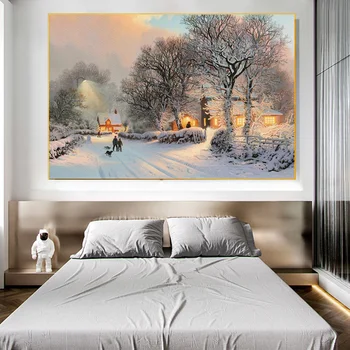  Vianočný Sneh Scény Wall Art Plátno na Maľovanie Krajiny Plagát a Vytlačí Obrázok pre Obývacia Izba Interiér Hotela Domáce Dekorácie