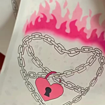  Y2K Estetické Ružový Plameň Reťazca Srdce Zámok Tetovanie Samolepky pre Ženy Harajuku Kawaii Móda Punku 90. rokov Jednorazové Tetovanie Nálepky