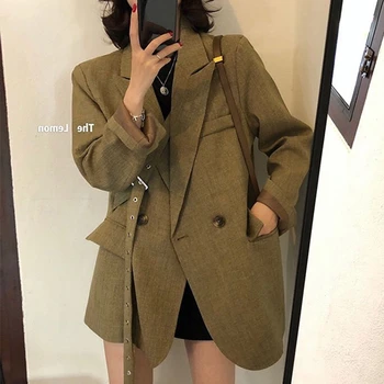  Jeseň Sťahovacie Sako Ženy Office Blejzre Kórejský Žena Coats Topy Dámske Oblečenie Vintage Bežné Ladies Bunda Módne 2021