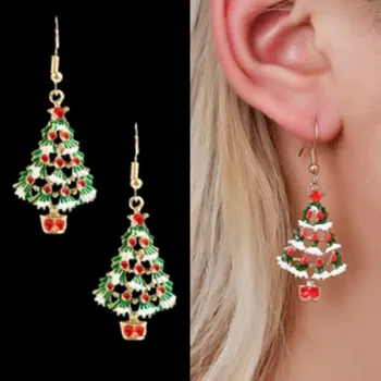  Kórea Vianočné farebná karikatúra ženské šperky roztomilý odkvapkávanie oleja Vianočný stromček ucho náušnice