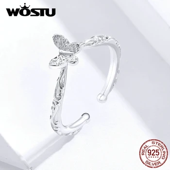  WOSTU Reálne 925 Sterling Silver Motýľ Šperky Set Náhrdelník & Nastaviteľný Krúžok Pre Ženy, Luxusné Svadobné Šperky Darček 2ks/Set