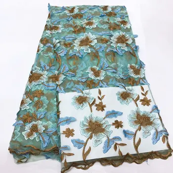  Modrá 3D Kvety Afrického Čipky Textílie 2020 Vyšívané Nigérijský Guipure pre Svadobné Kvalitné francúzske Tylu Čipky Textílie KJY9055