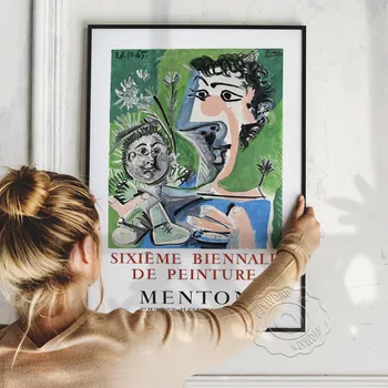  Pablo Picasso Sixieme Biennale De Peinture Menton Plagát, Picasso Žena A Dieťa Plátno, Maľovanie, Moderné, Abstraktné Domova