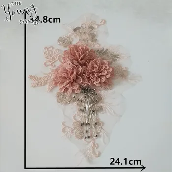  Vysoko kvalitné 3D Kvet Čipky Golier Výšivky Tylu šitie Čipka na Výstrihu, Textílie, Doplnky DIY Plavidlá Nášivka Oblečenie YL1452