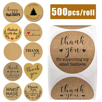  500pcs/roll Kraft Papier Ručné Nálepky Ďakujem Nálepky Tesnenie Štítky Kolo Potravín na Podporu Môjho Malého Podnikania