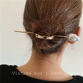  Módne retro kovové pearl vlasy stick prímestských temperament geometrické headdress ženské slovo klip elegantné vlasy klip zlato, striebro