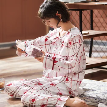  Jeseň Ženy Pyžamo Nastaviť Dlhým rukávom Sleepwear Vyhovuje Dievča Módneho Bežné vrchné oblečenie Sleepwear Krásne oblečenie pre voľný čas Žena Pyžamá