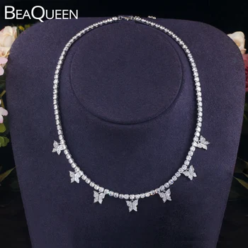  BeaQueen Elegantné Dizajnér Motýľ Kúzlo Šperky Kubický Zirkón Crystal Tenis Reťazec Stohovateľné Choker Náhrdelník pre Ženy N016