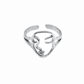  Foxanry Minimalistický 925 Sterling Silver Ring Duté Tvár Asymetrický pre Ženy, Tvorivé Šperky Osobnosti Strana Darček Adjustabe