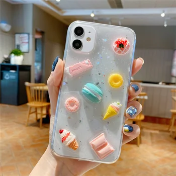 Kórea 3D Crystal Gummy Candy Farby zmrzliny, Jahody, Šišky chlieb puzdro pre iPhone 11 Pro X XS MAX Xr 7 8 Plus SE2 Mäkké Pokrytie