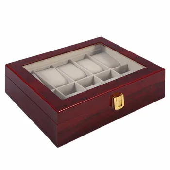  Praktické 10 Mriežky Drevené Hodinky Box Trvalé Domov Šperky Zobraziť Zber Skladovanie Prípade Sledovať Organizátor Box Red