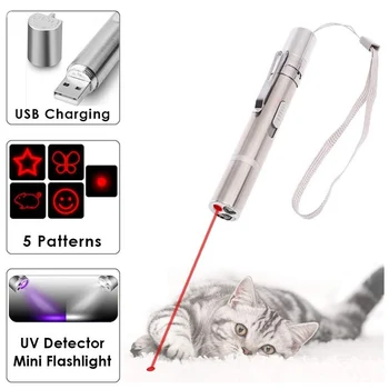  USB Direct Poplatok Nehrdzavejúcej Ocele Mini Nabíjateľná Baterka obrazec Fialové Svetlo Vtipné Mačku Stick Pet Hračka