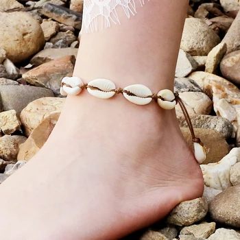  Boho Shell Ponožky pre Ženy Ručne Tkané Prírodné Seashell Perličiek Nohy Šperky Letné Beach Barefoot Náramok Členok na Nohe Reťazca