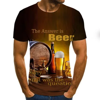  Muži Zábavnej 3D Tlač T-shirt Bežné Bublina Pivo Vytlačené Krátky Rukáv Tees Móda Plus Veľkosť okolo Krku Muž Letné Topy 5XL