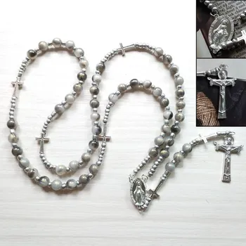  Náboženské Vintage Ježiš Cirkvi Retro Akryl Darček Kolo Perličiek Ruženec S Dlhým Reťazcom Cross Prívesok Náhrdelník Príslušenstvo Šperky