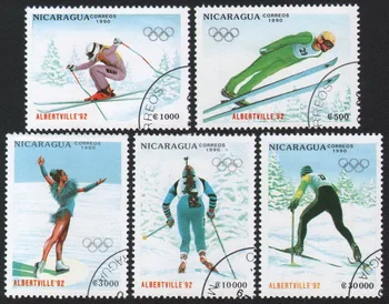  5 ks/Set Nikaragua Post Pečiatky 1990 Zimné Športové Hry Použité Post Označené Poštových Známok na Zber
