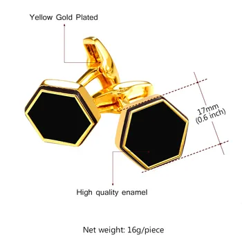 Jedinečný Hexagon Business tričko manžetové gombíky, Svadby Ženích S Darčeka Darček Smalt žlté Zlato farba putá odkaz C2114G