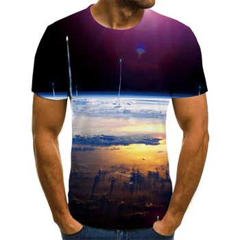  2021 Nové Letné Kolo Krku Módne Planéty 3D Vytlačené Tričko Krátky Rukáv Fashion Street Osobné Top Grafické T-Shirt