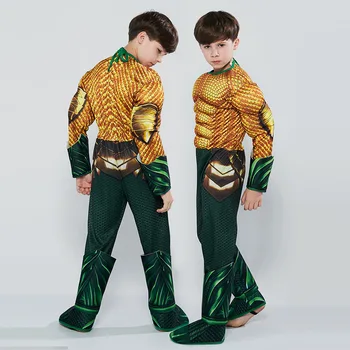  Deti Deti Cosplay Kostým Zlato Svalov Cosplay jumpsuit Superhrdina Kostýmy Halloween Kostým zbraň Trident