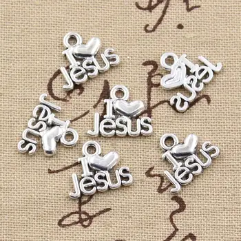  15pcs Charms Milujem Ježiša 15x13mm Starožitné Čo Prívesok nosenie,Ročník Tibetskej Bronzová Strieborná farba,DIY Ručne vyrábané Šperky