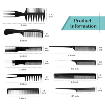  10 Ks/Set Professional Vlasy, Kefa, Hrebeň Salón Kaderníctvo Anti-statické Vlasy, Hrebene Hairbrush Kadernícke Hrebene Starostlivosť o Vlasy Styling Nástroje