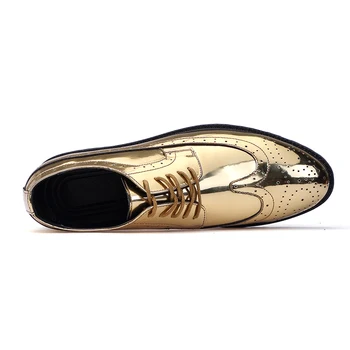 Muži Formálne Kožené Topánky Luxusné Módne Svadobné Oxford Topánky Mužov Značky Mužov Šaty Topánky Gold Glitter Prízvukom Kožené Topánky