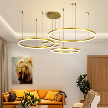  Moderné Led Luster Domov Osvetlenie Kartáčovaný Krúžky Stropné Pre Obývacia izba Jedáleň Závesné Lampy, Lustre Lustre