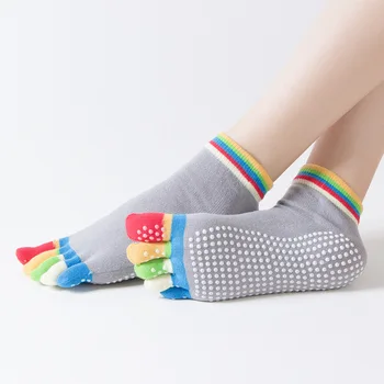  Farebné Ženy Jogy Ponožky Non-Slip Dámske Tanečné Ponožky Bavlna Zdravé Športové Päť-toed Ponožky