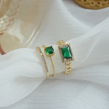  2021 Nové Módne Šperky Značky Green Crystal Námestie Nastaviteľné Prstene pre Ženy Jemné Darček Zásnubné Prstene
