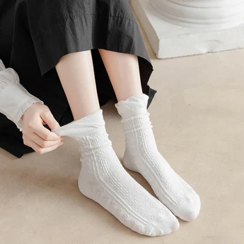  Naberaný prehrabať ponožky biela čierna lolita sokken servítky prekladané roztomilý kawaii japonský štýl calcetines ženy harajuku módne meias